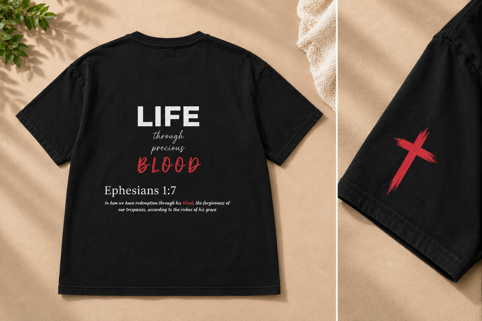 Black Marked by the Lamb Tee - Sleeve Detail